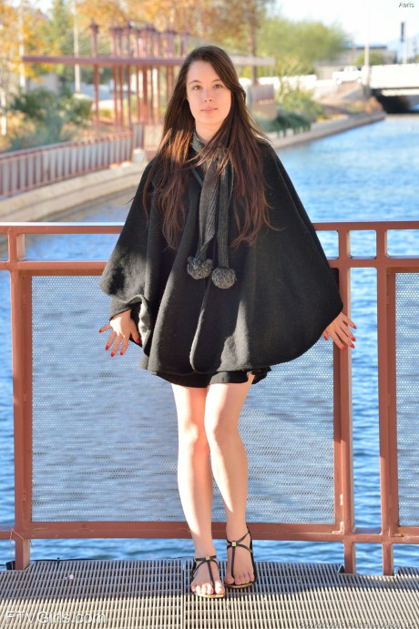 Adorable amateur babe Aeris reveals her twat in public and masturbates at home