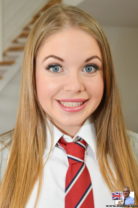 Pretty blue-eyed schoolgirl Alessandra Jane shows her huge booty & fucks an older boy BF dude
