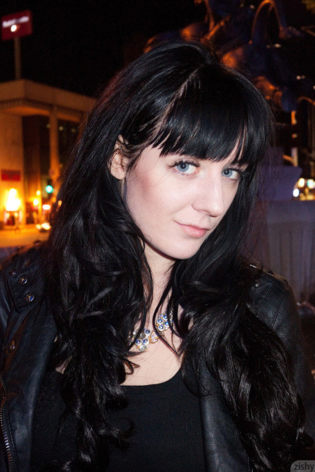 British Samantha Bentley with black hair, ebony leggings and lovely pink bow