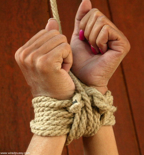 Lezdom queen Dana DeArmond toys tied-up & ball-gagged MILFs with her vibrator