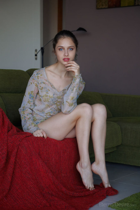 Innocent young chick gf woman Clarice A flashes a tiny tit before getting completely undressed