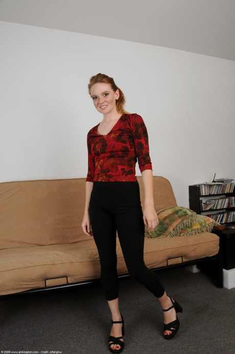 Pretty amateur Tabitha takes off her pantyhose & shows off her furry vagina