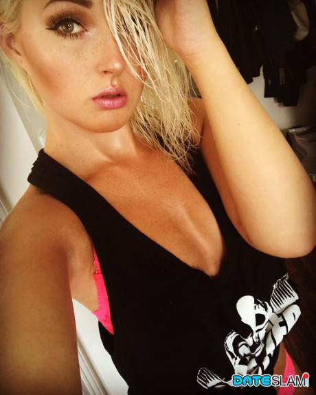 Hot blondie amateur Lovita Fate takes a self shot in hot undergarment & nylons