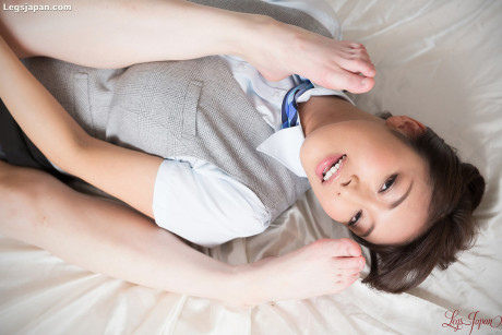 Hot japanese stewardess get naked and give footjob with their great legs