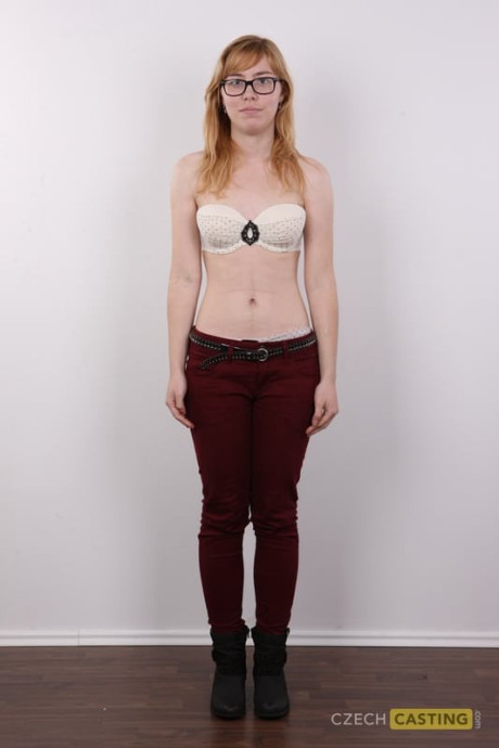Amateur whore gf girl with red hair gets completely nude while wearing her glasses