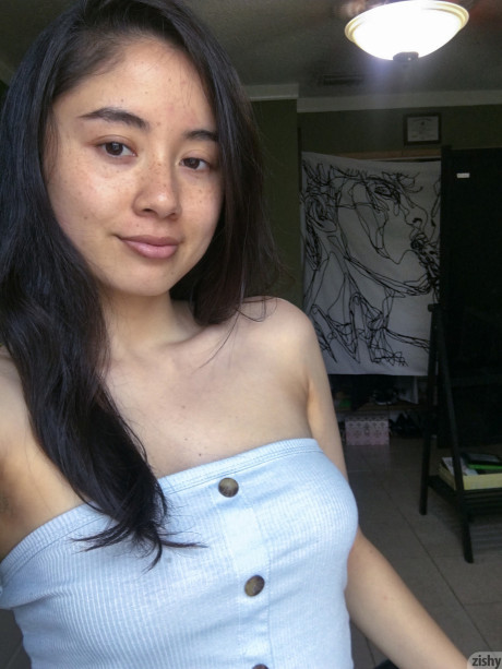 Fine brunette shows off her beautiful huge melons in hot quarantine self shots