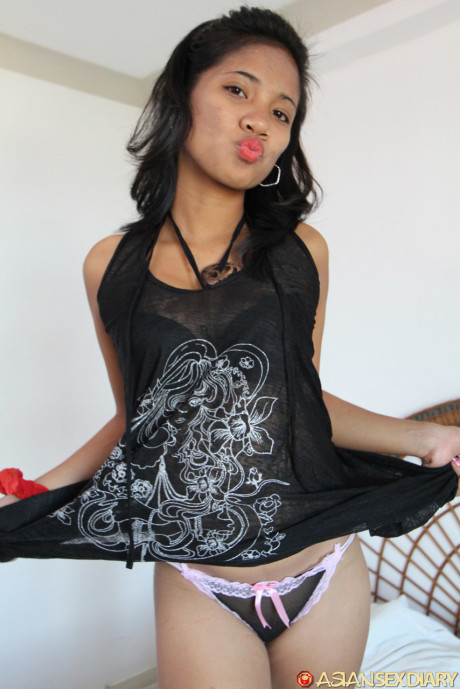 Fresh young chinese Francine offers a sheer panty upskirt & closeup of massive nipples