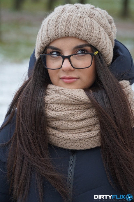 Brunette nerd Bell Knock gets stripped, nailed & facialed by her classmate