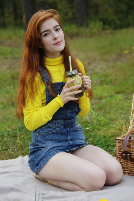 Russian babe Jia Lissa strips her suspenders & sweater to spread her vagina