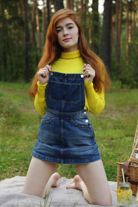 Russian babe Jia Lissa strips her suspenders & sweater to spread her vagina