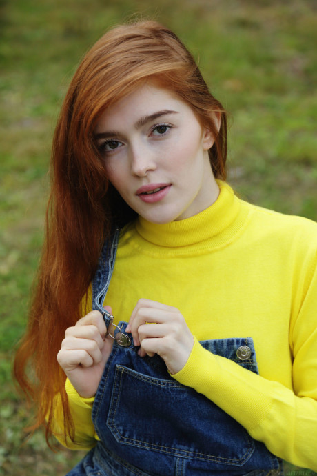 Russian babe Jia Lissa strips her suspenders & sweater to spread her vagina