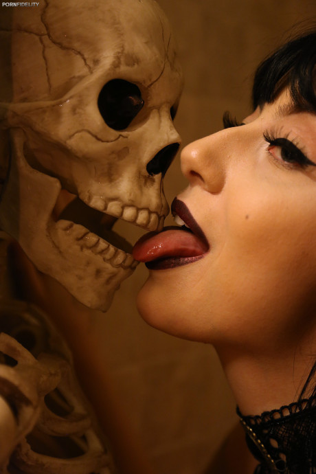 Goth chick gf woman Charlotte Sartre blows a cock and gets her booty slammed on a bed