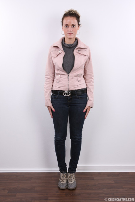 Czech amateur Monika smiles once she is free off jeans and the rest of clothes