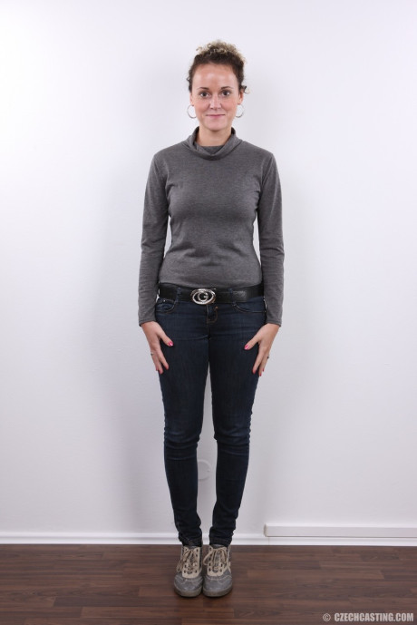 Czech amateur Monika smiles once she is free off jeans and the rest of clothes