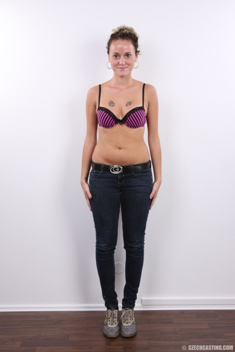 Czech amateur Monika smiles once she is free off jeans and the rest of clothes