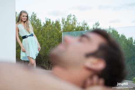 Pretty yellow-haired young Anna P seduces her stepbro and mounts his penis outdoors