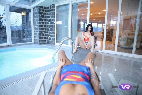 Cute brunette nympho makes her long legged lesbian friend satisfied