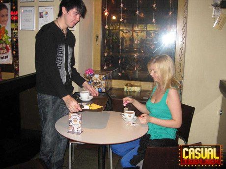 Young teen yellow-haired and her BF commence their lovemaking in the bathroom