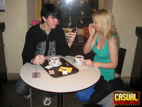 Young teen yellow-haired and her BF commence their lovemaking in the bathroom