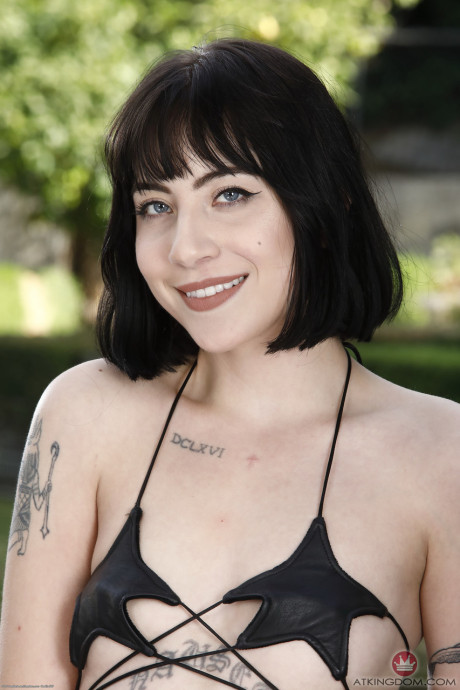 Inked teenie Charlotte Sartre showing her massive round booty and holes up close