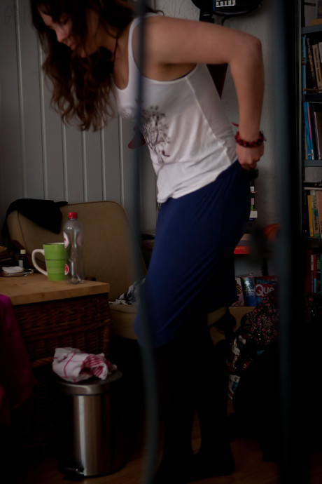 Dirty voyeur shots of fresh teenie babe Bea getting dressed after undressed modelling