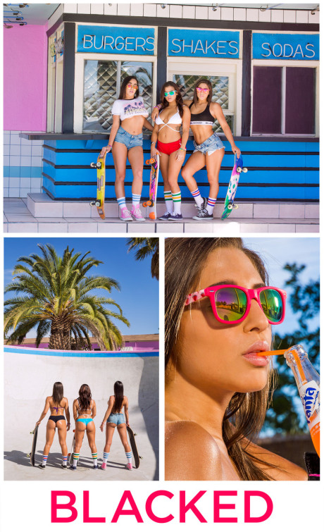 Three ravishing young pornstars with huge titties share two huge ebony dongs