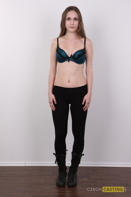Whore girl lady next door type Klara takes off her clothes and boots to go bare undressed