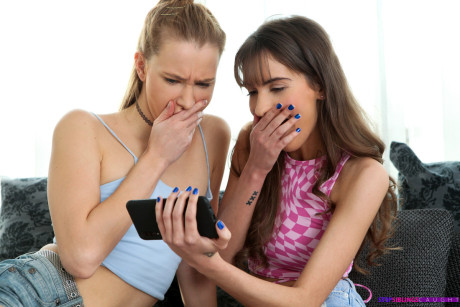 Young young whores Lili Charmelle & Ivi Rein swap sperm after a gangbang with a boy boyfriend
