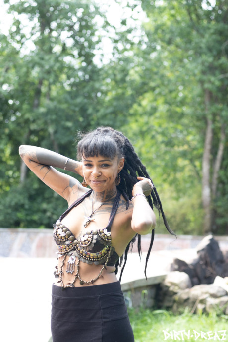 Gender fluid body modifiers get somewhat undressed while having a backyard party