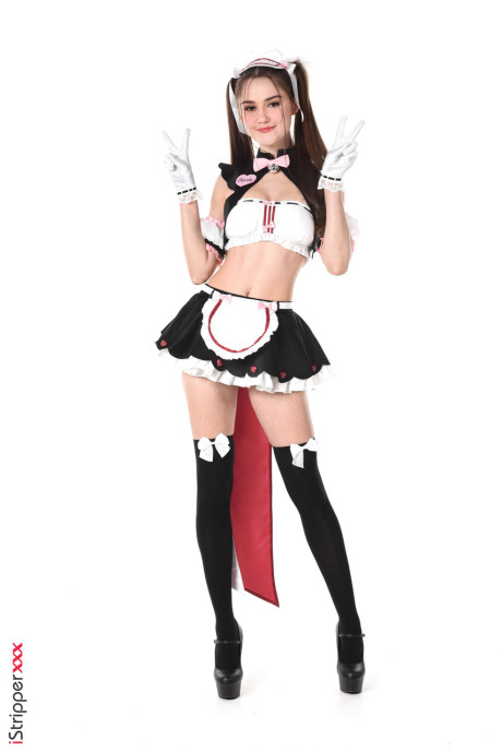 Charming skank GF girl Sonya Blaze models dirty maid apparel before dildoing her vagina