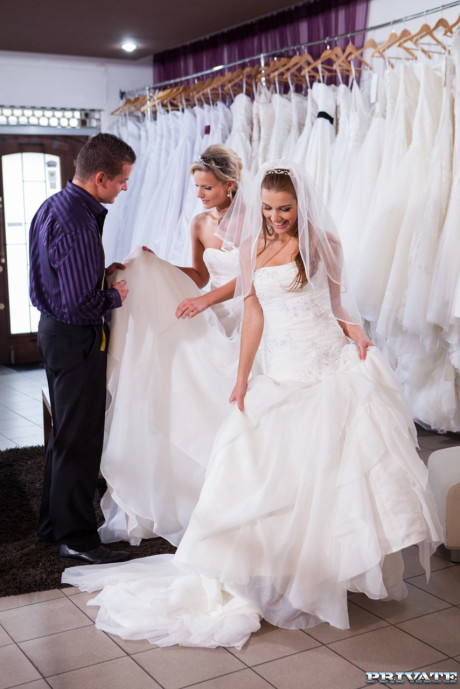 Brides Alexis Crystal & Samantha Jolie share a dick in a wedding dress salon
