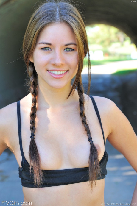 Gorgeous blue-eyed young with adorable melons Shyla reveals her body in public