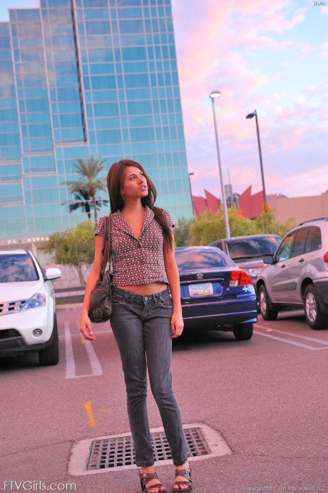 Gorgeous blue-eyed young with adorable melons Shyla reveals her body in public
