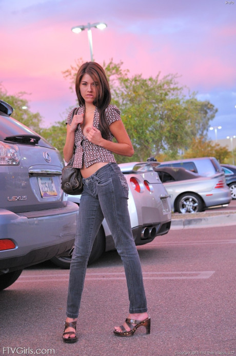 Gorgeous blue-eyed young with adorable melons Shyla reveals her body in public