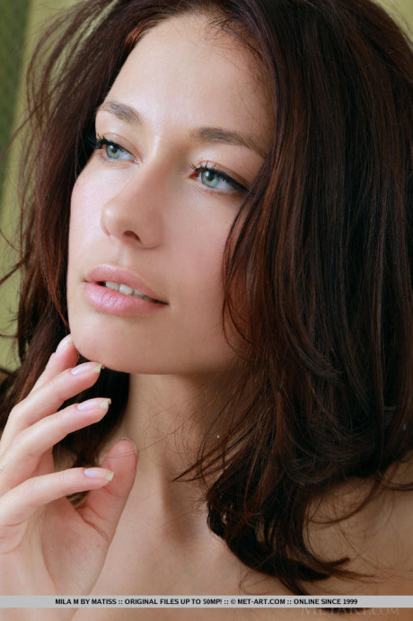 Classy brunette babe in undergarment Mila M spreads her sweet legs