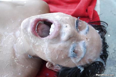 Bukkake scene featuring slender huge melons asian milf Mia Lelani