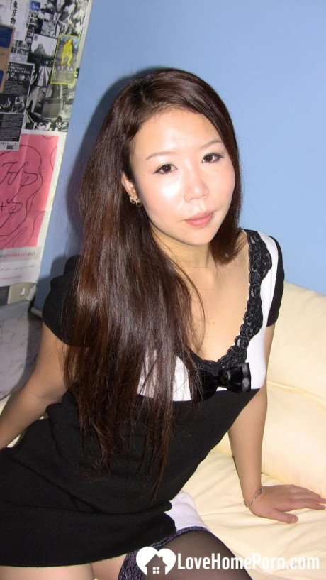 Ravishing oriental gf with a huge booty posing nude & in her charming outfits