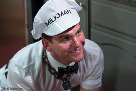 Pregnant mistress Gia DiMarco whipping her milkman in a cuisine femdom scene