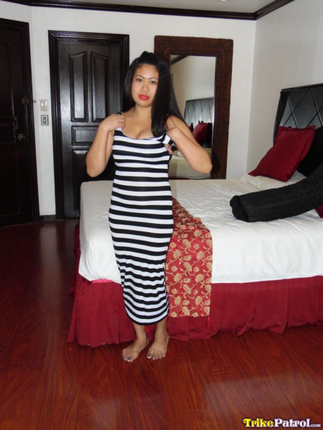 Hot Filipina Rizza reveals her large juggs and takes a toy & a penis in her muff