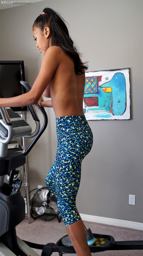 Magnificent black doll Nia Nacci shows her hot boobs and body in the gym