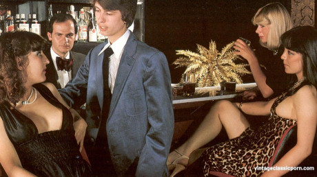 Hot women give blowjobs and get their silky pussies drilled in a vintage orgy