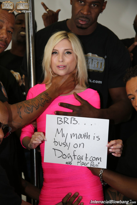 Petite blondy whore swallows off a roomful of huge black schlongs before masturbating