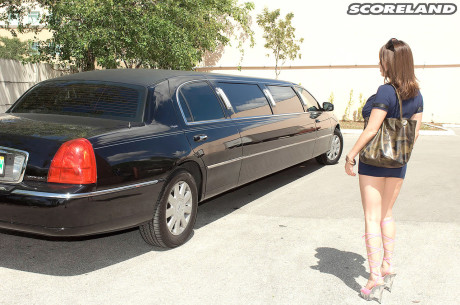 Reality lady Kianna Dior in short skirt gets enormous giant breasts blown in the car
