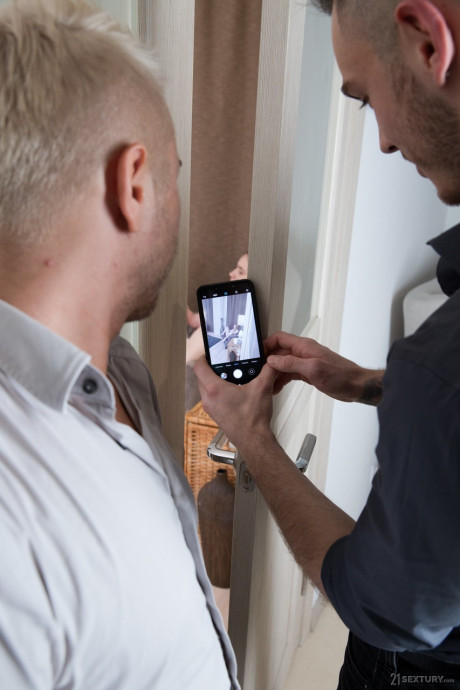 Adorable teenie Bella Mur strips undressed and gets rammed by two nasty dudes