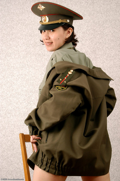 Korean amateur Elena stripping off military uniform to pose undressed
