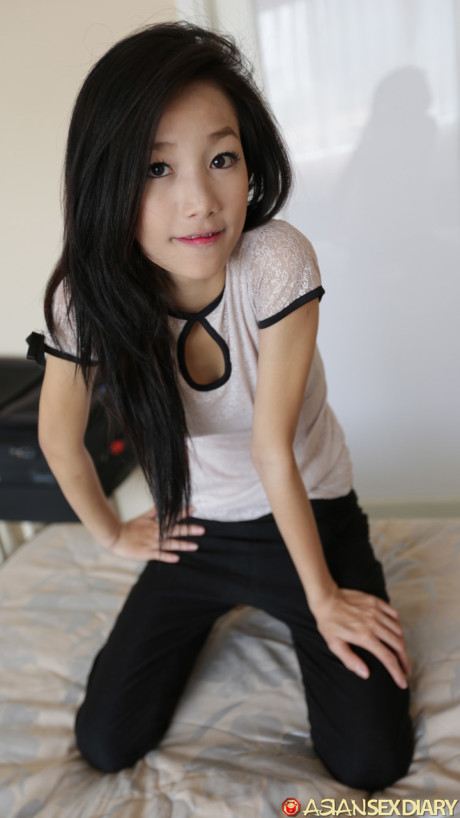 Asian whore GF woman Mi shows off her skinny body & gives a huge dong a POV ride
