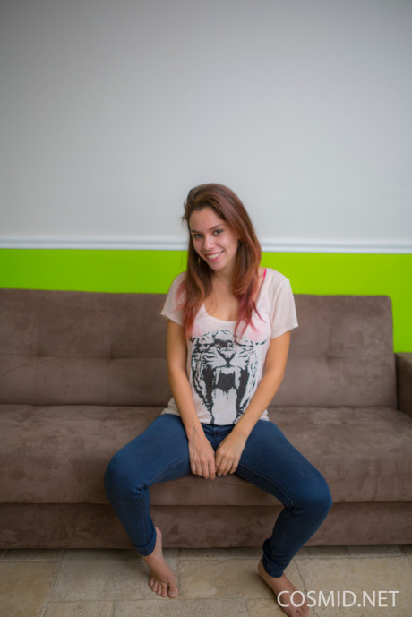 Slender amateur Marina Rossi doffs her pink bra and panties to pose undressed