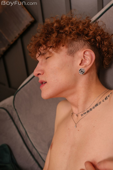 Adorable curly-haired gay Adam Keller shows his skinny body and masturbates
