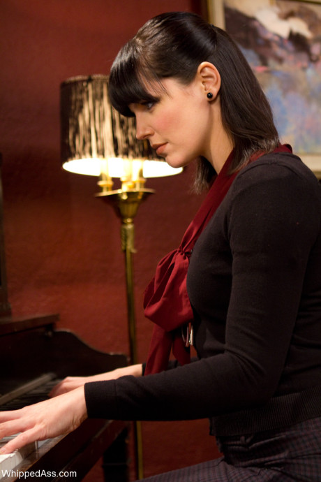 Young teenie lesbian babe Tiger Wilde endures tit torment while playing the keyboard