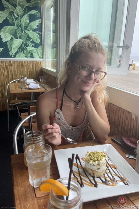 Teen in glasses Riley Star reveals her slender body flaunts her lovely holes